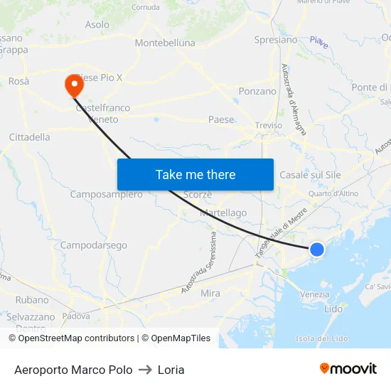 Marco Polo Airport to Loria map