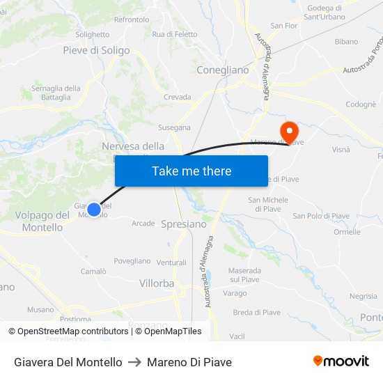 Giavera Del Montello to Mareno Di Piave map