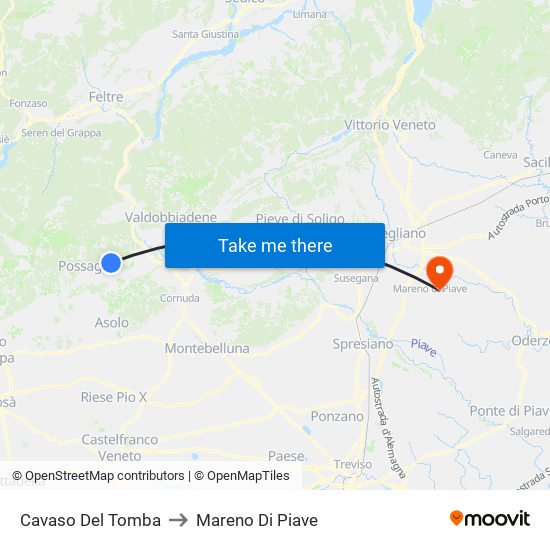 Cavaso Del Tomba to Mareno Di Piave map