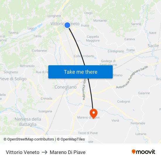 Vittorio Veneto to Mareno Di Piave map