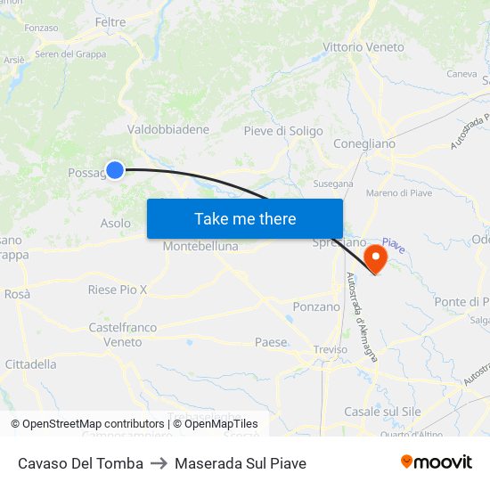 Cavaso Del Tomba to Maserada Sul Piave map