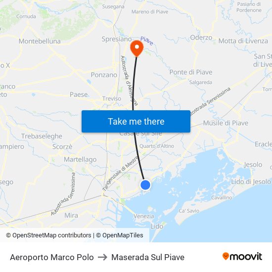 Aeroporto Marco Polo to Maserada Sul Piave map