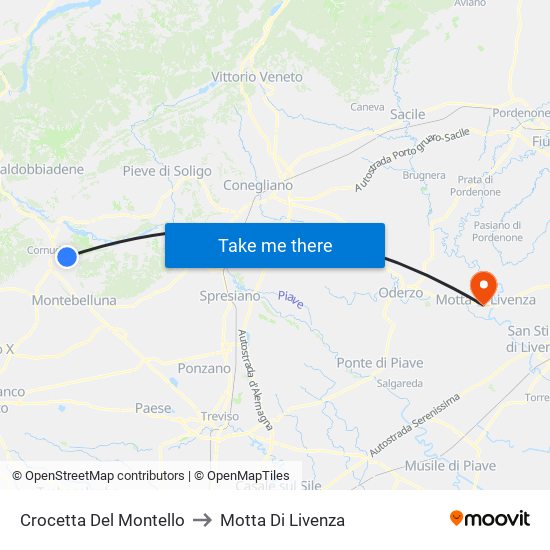 Crocetta Del Montello to Motta Di Livenza map