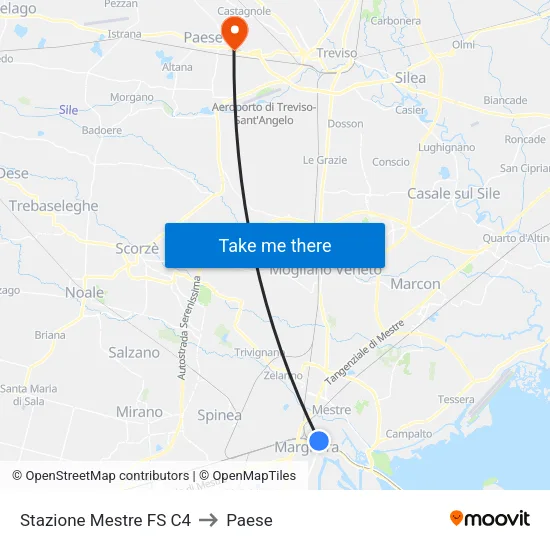 Stazione Mestre FS C4 to Paese map