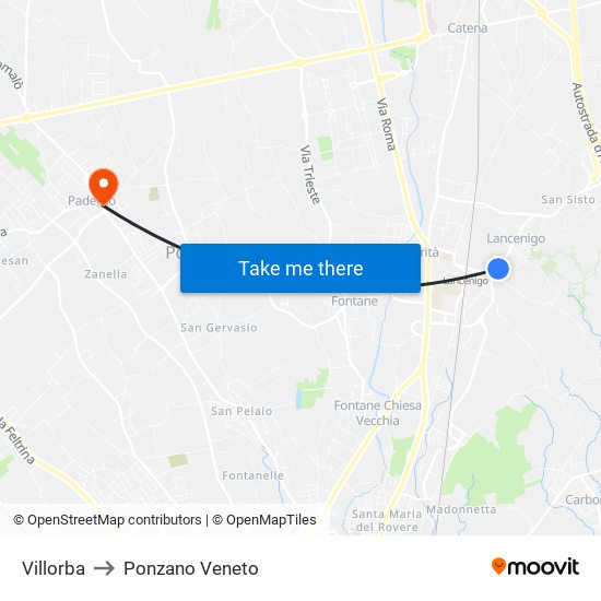 Villorba to Ponzano Veneto map