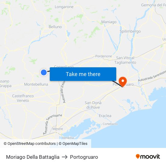 Moriago Della Battaglia to Portogruaro map