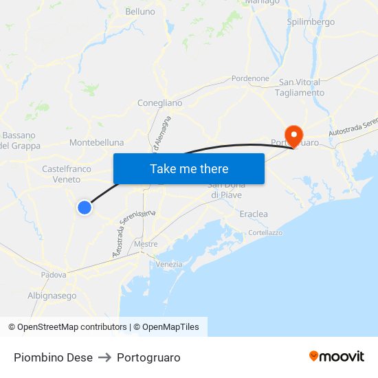 Piombino Dese to Portogruaro map