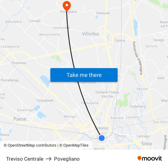 Treviso Centrale to Povegliano map