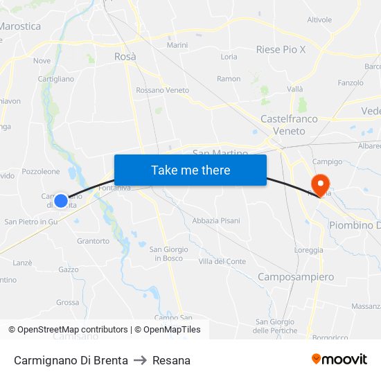 Carmignano Di Brenta to Resana map