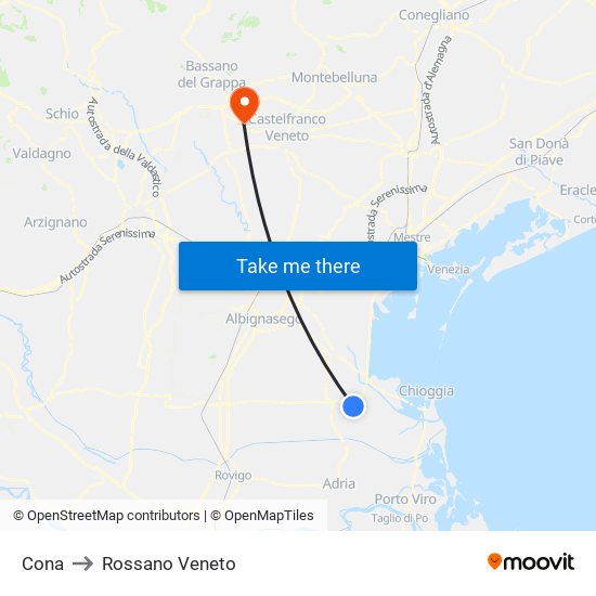 Cona to Rossano Veneto map