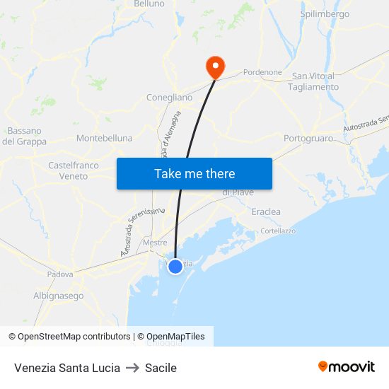 Venezia Santa Lucia to Sacile map