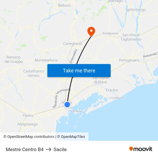 Mestre Centro B4 to Sacile map