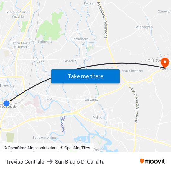 Treviso Centrale to San Biagio Di Callalta map