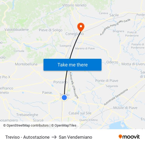 Treviso - Autostazione to San Vendemiano map