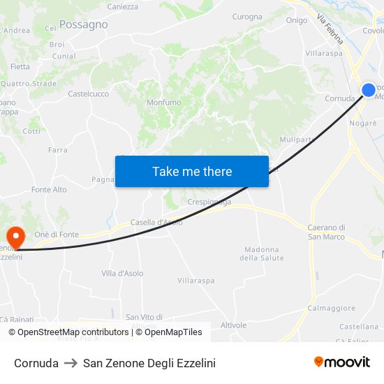 Cornuda to San Zenone Degli Ezzelini map