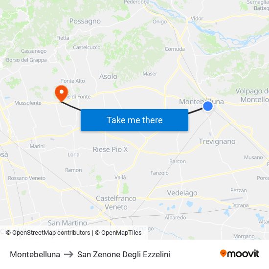 Montebelluna to San Zenone Degli Ezzelini map