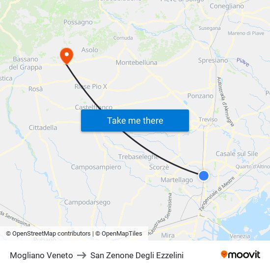 Mogliano Veneto to San Zenone Degli Ezzelini map