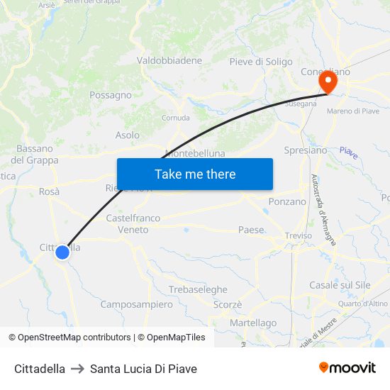 Cittadella to Santa Lucia Di Piave map