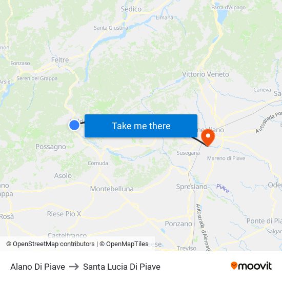 Alano Di Piave to Santa Lucia Di Piave map