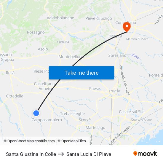 Santa Giustina In Colle to Santa Lucia Di Piave map