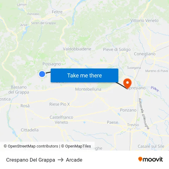 Crespano Del Grappa to Arcade map