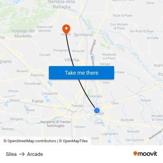 Silea to Arcade map