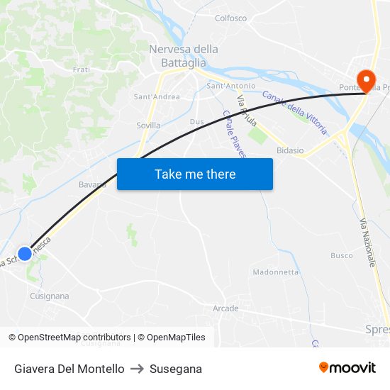Giavera Del Montello to Susegana map