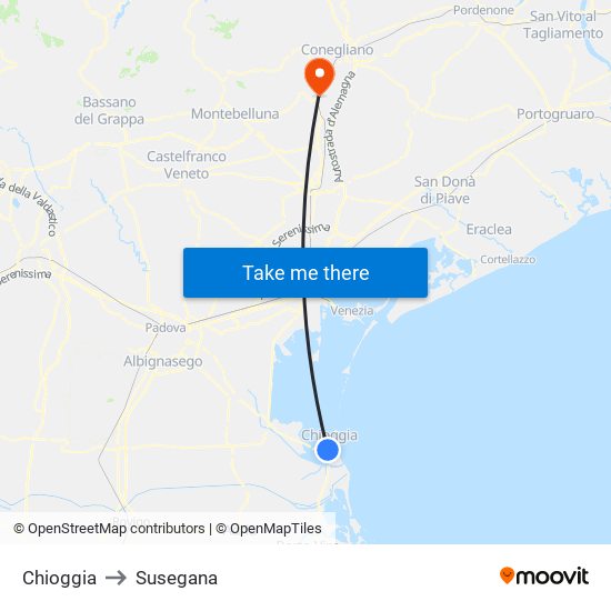 Chioggia to Susegana map