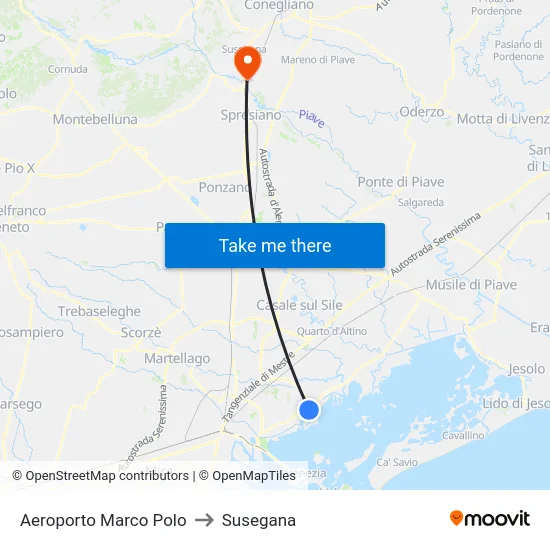 Aeroporto Marco Polo to Susegana map