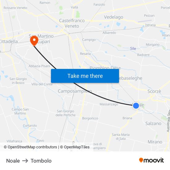 Noale to Tombolo map