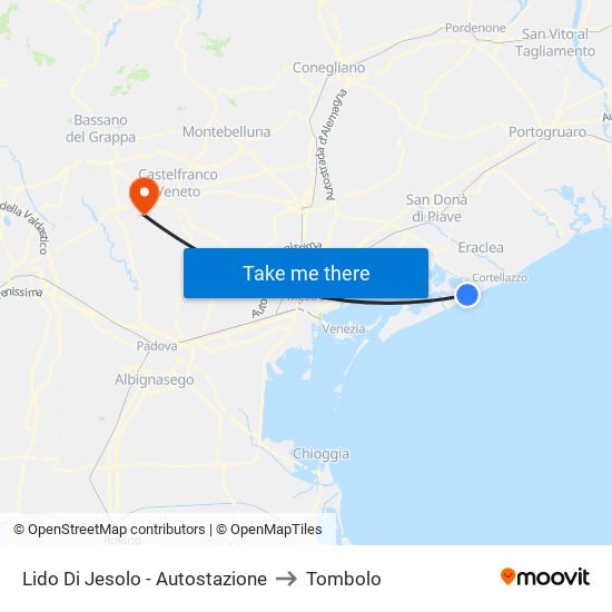 Lido Di Jesolo - Autostazione to Tombolo map