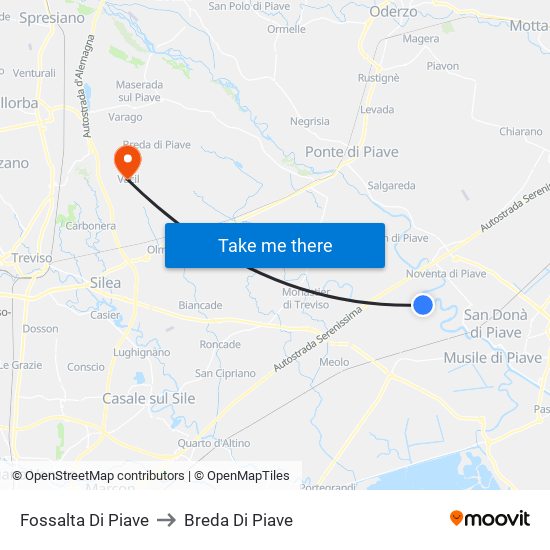 Fossalta Di Piave to Breda Di Piave map
