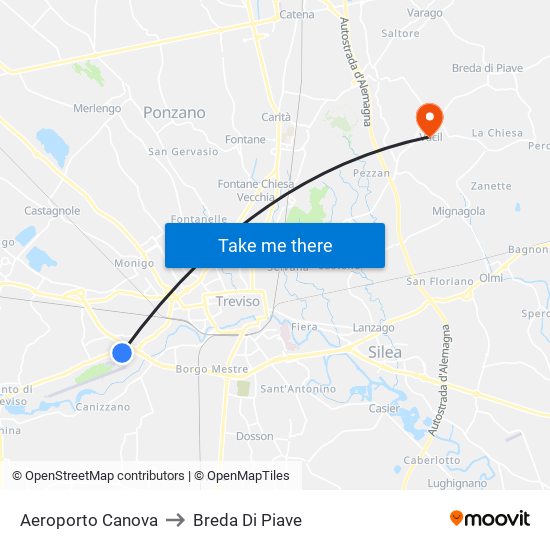 Aeroporto Canova to Breda Di Piave map