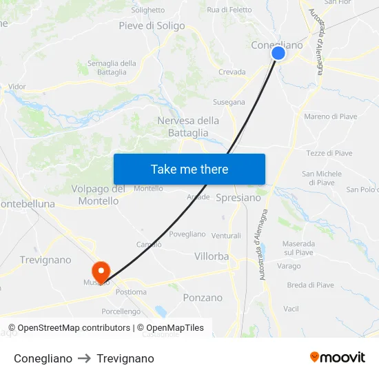 Conegliano to Trevignano map