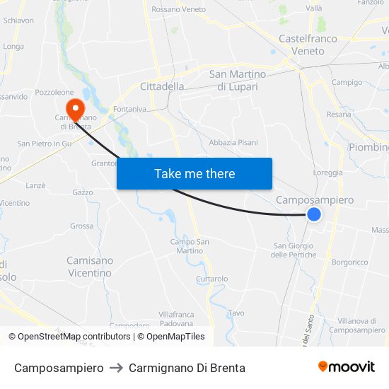 Camposampiero to Carmignano Di Brenta map