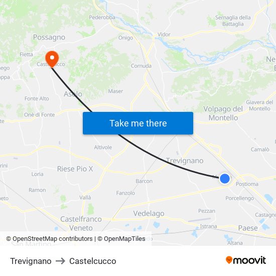 Trevignano to Castelcucco map