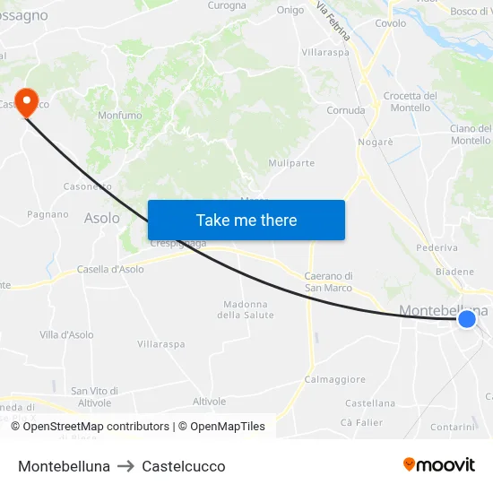 Montebelluna to Castelcucco map