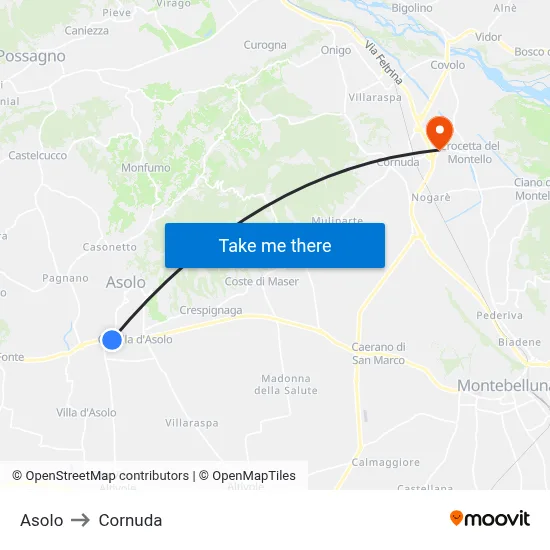 Asolo to Cornuda map