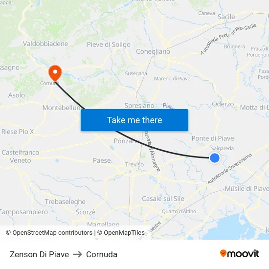 Zenson Di Piave to Cornuda map