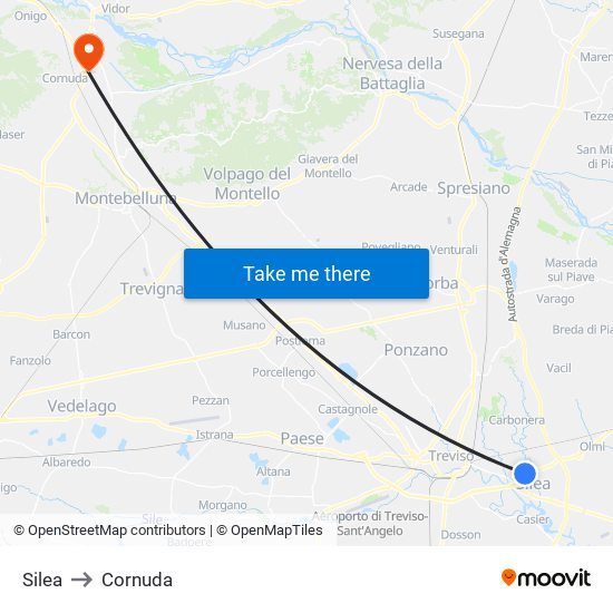 Silea to Cornuda map