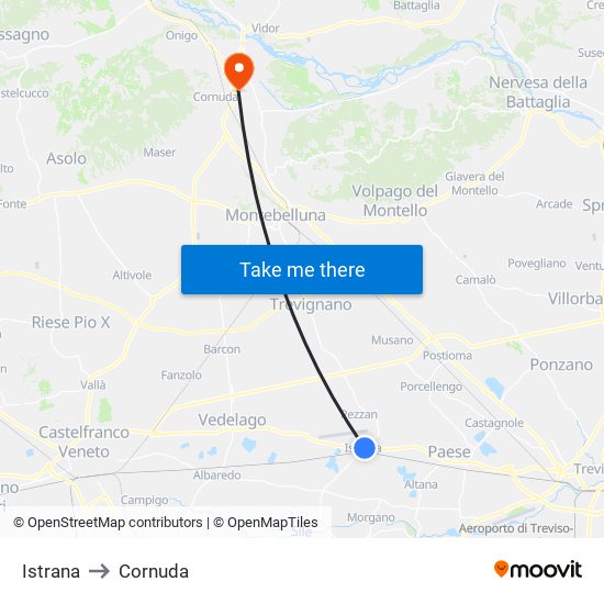 Istrana to Cornuda map