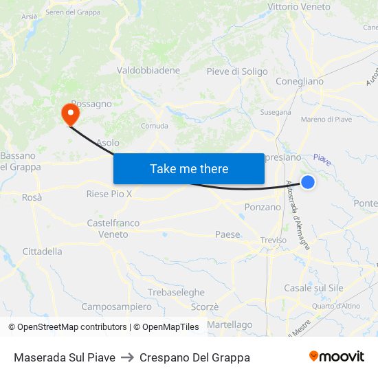 Maserada Sul Piave to Crespano Del Grappa map