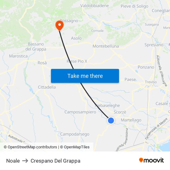 Noale to Crespano Del Grappa map