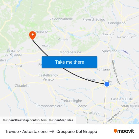 Treviso - Autostazione to Crespano Del Grappa map