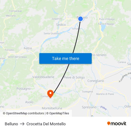 Belluno to Crocetta Del Montello map