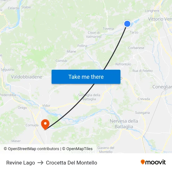 Revine Lake to Crocetta del Montello map
