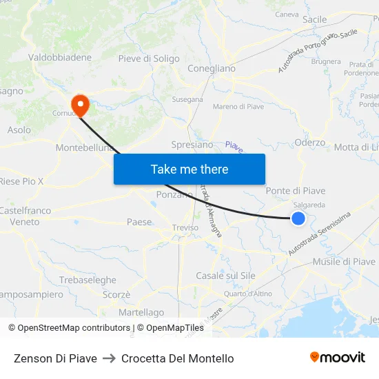 Zenson Di Piave to Crocetta Del Montello map