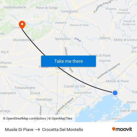 Musile Di Piave to Crocetta Del Montello map