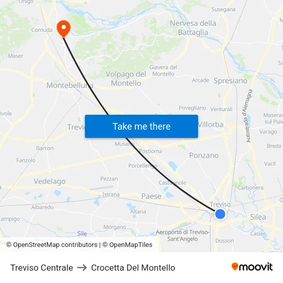 Treviso Centrale to Crocetta Del Montello map