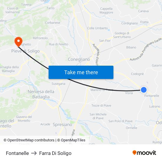 Fontanelle to Farra Di Soligo map